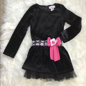 Girls Black velvet L/S party dress